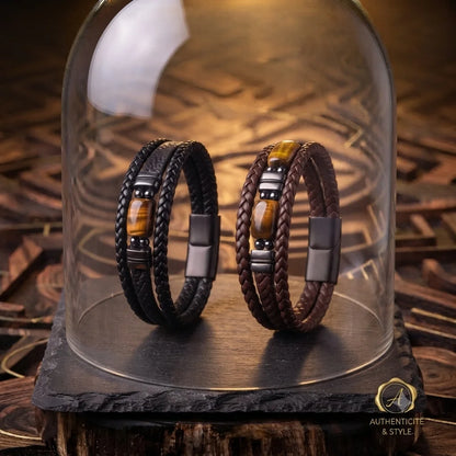 Bracelet en Cuir, Pierre Naturelle-Oeil de Tigre