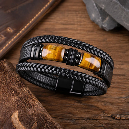 Bracelet en Cuir, Pierre Naturelle-Oeil de Tigre