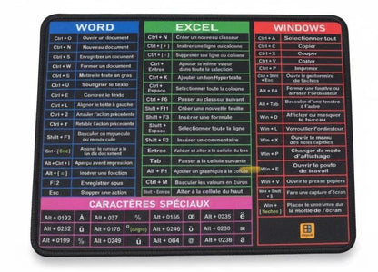🖥️ Tapis de Souris Multifonction – Raccourcis Clavier Word, Excel & Windows