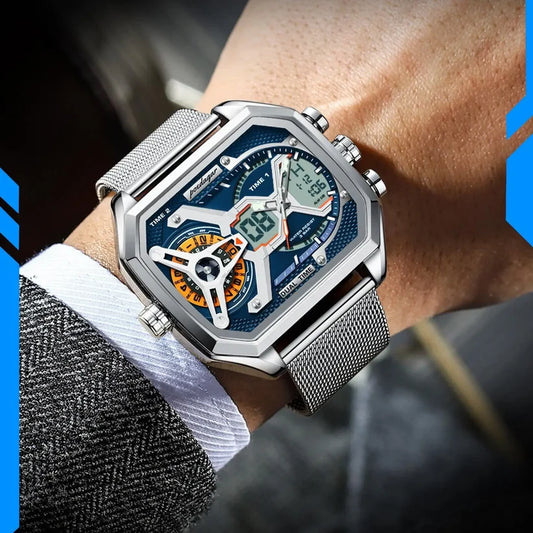 MONTRE DE LUXE HOMME BRACELET EN MAIL D'ACIER INOXYDABLE-POEDAGAR